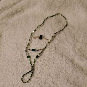Handmade Green Beaded Barefoot Sandal Foot Jewelry One Piece No Closure